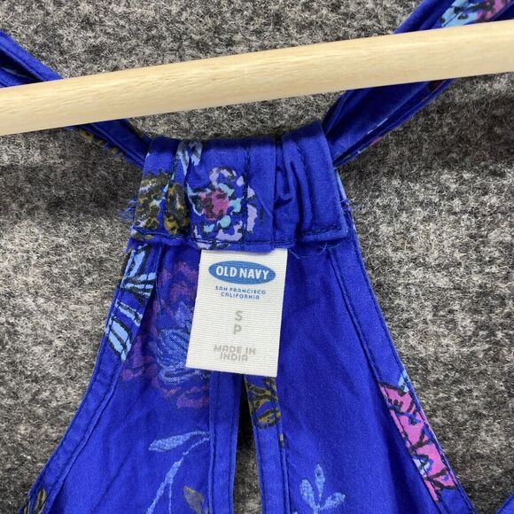 Old Navy Dress Women S Small Blue Floral Shift Short Round Neck Sleeveless Rayon - Picture 5 of 9